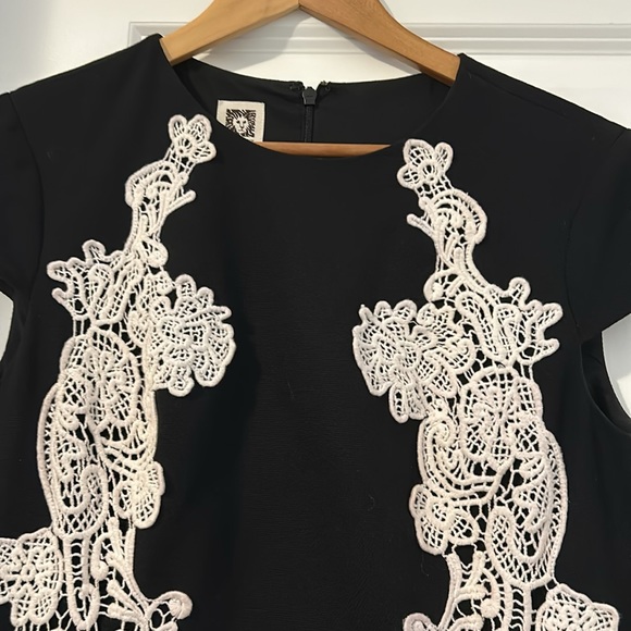 Anne Klein Black Cocktail capped sleeves Zip-Up white Lace Embellished Dress - Picture 2 of 5